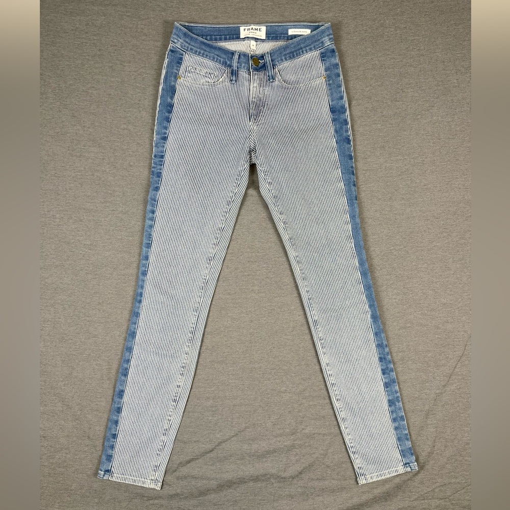 Frame Denim Blue and White Skinny Jeans